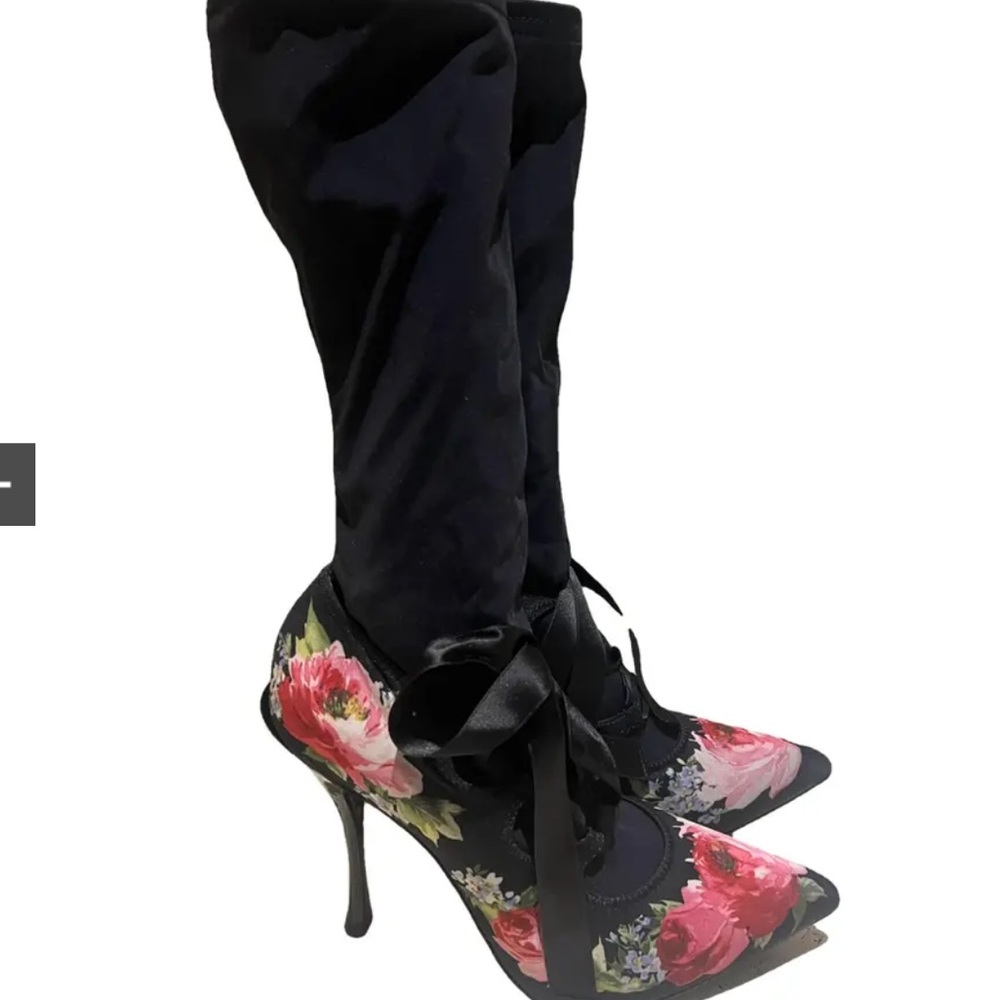 NEW Dolce & Gabbana stretch Fabric sock boots Floral black boot size 35 1/2 US 5